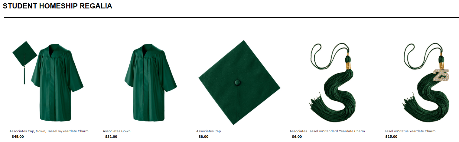 Student Homeship Regalia Options