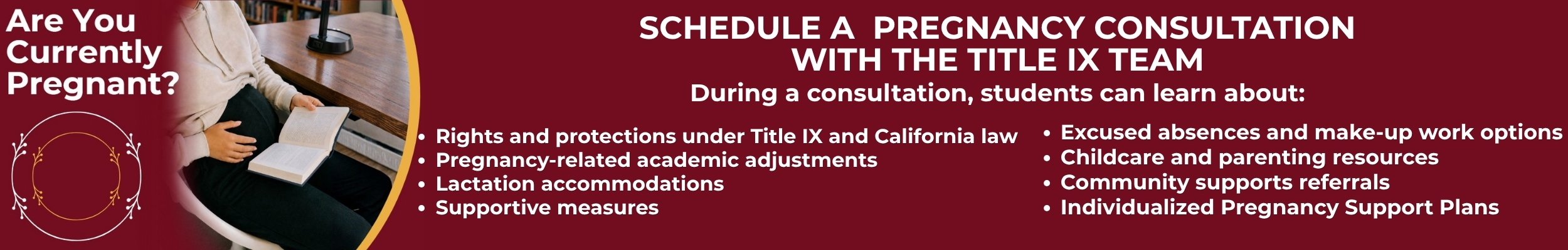 Schedule a pregnancy consultation with the Title IX Department.